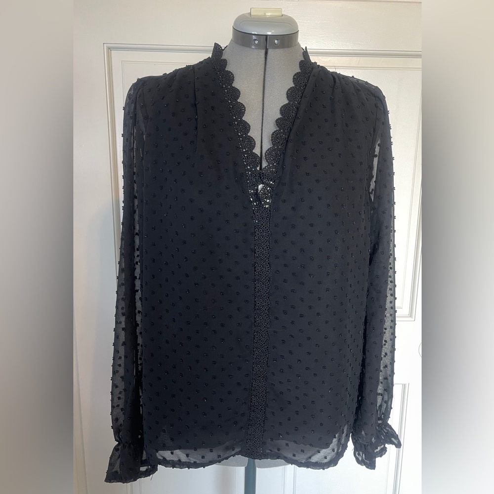 SHEIN Black Lace-Trimmed Sheer Top